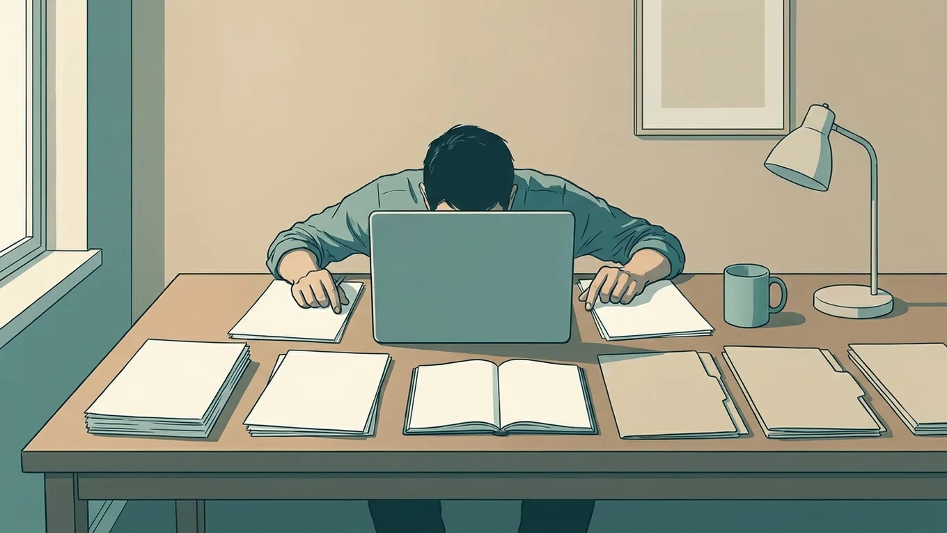 A person working at a laptop with its screen facing away from the viewer.