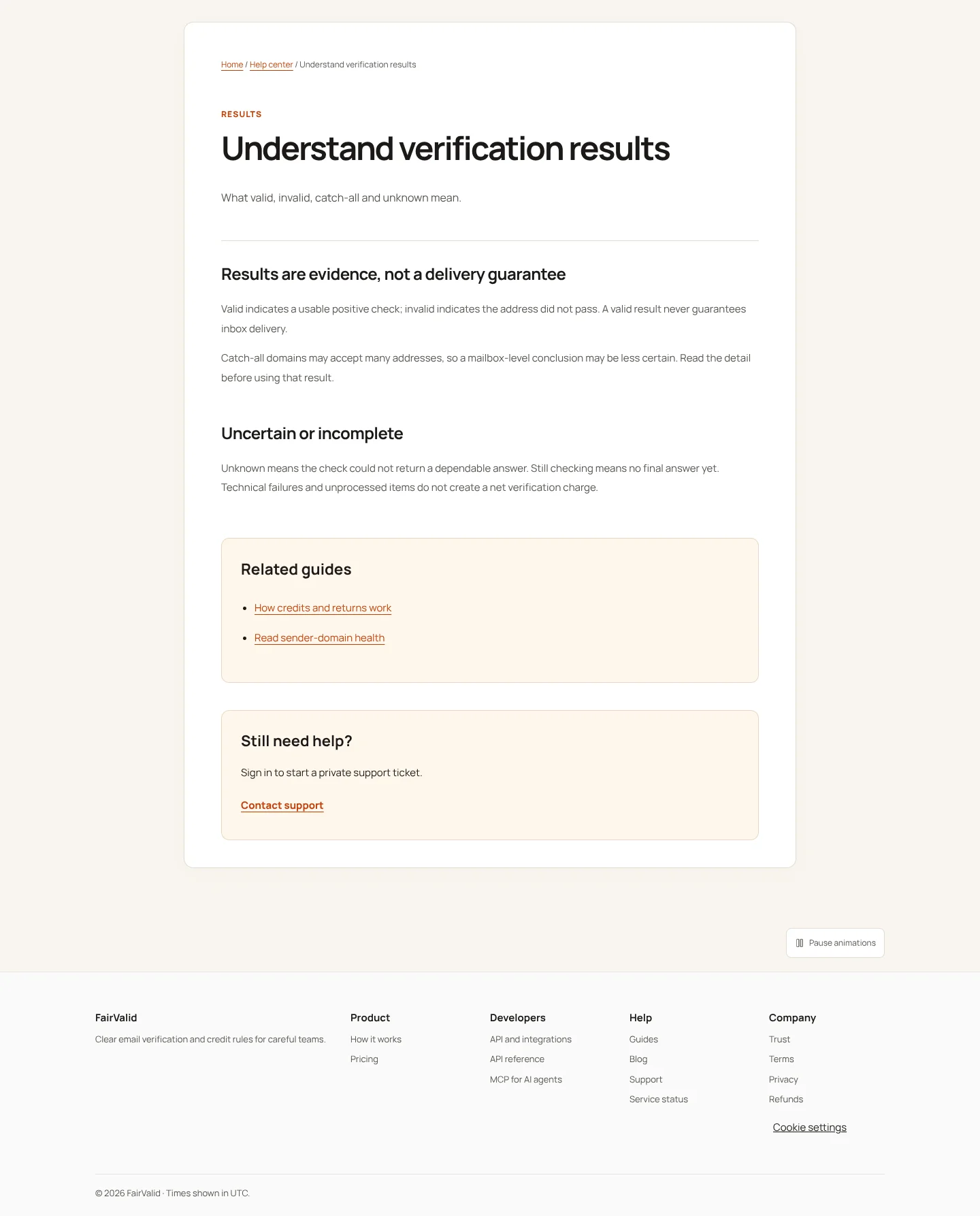 Screenshot: Understand verification results | FairValid Help