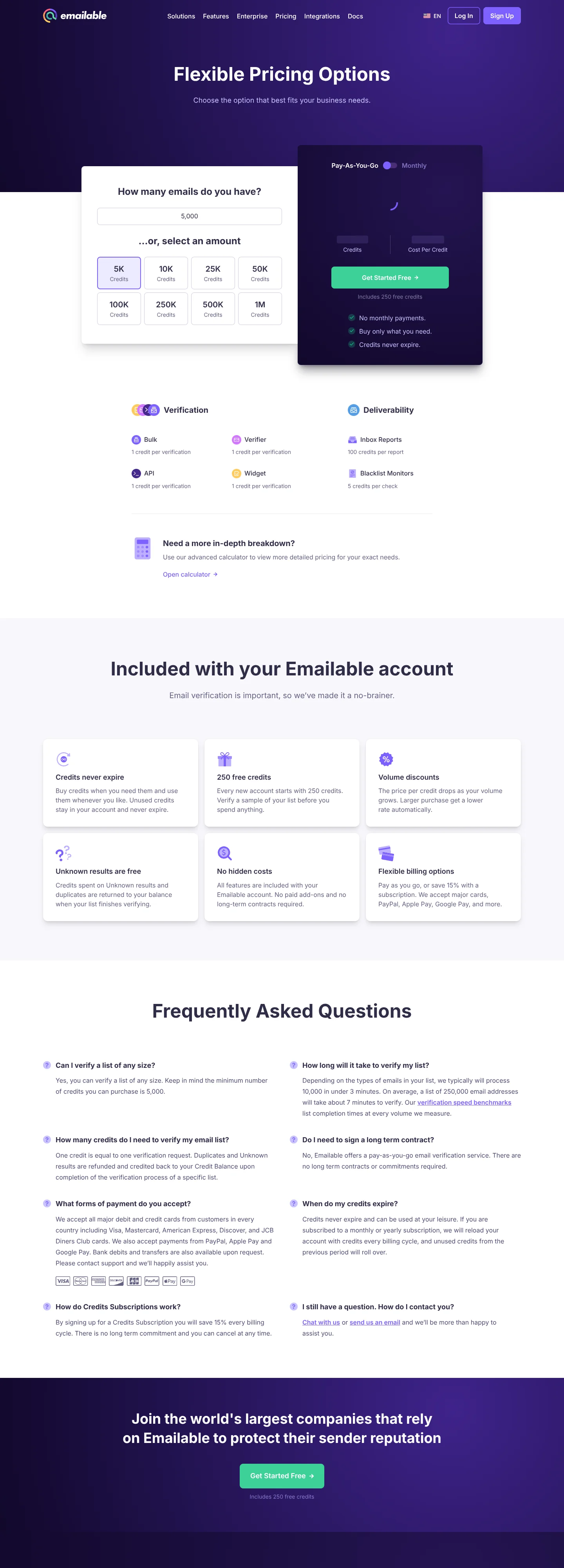 Screenshot: Pricing | Emailable