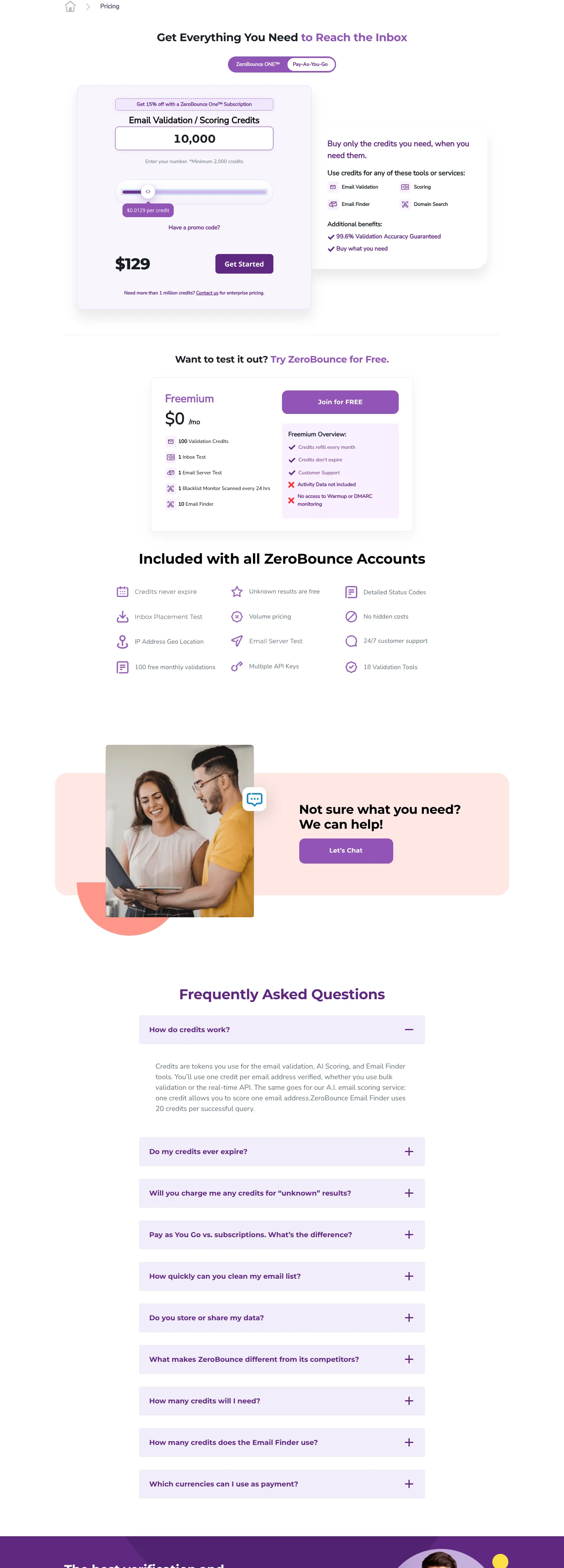 Screenshot: Email Validation Pricing | ZeroBounce