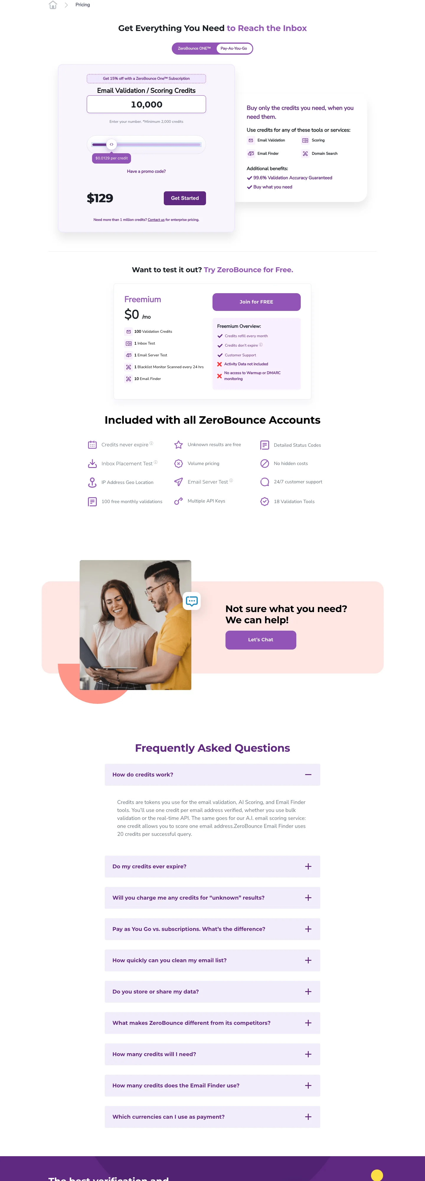 Screenshot: Email Validation Pricing | ZeroBounce