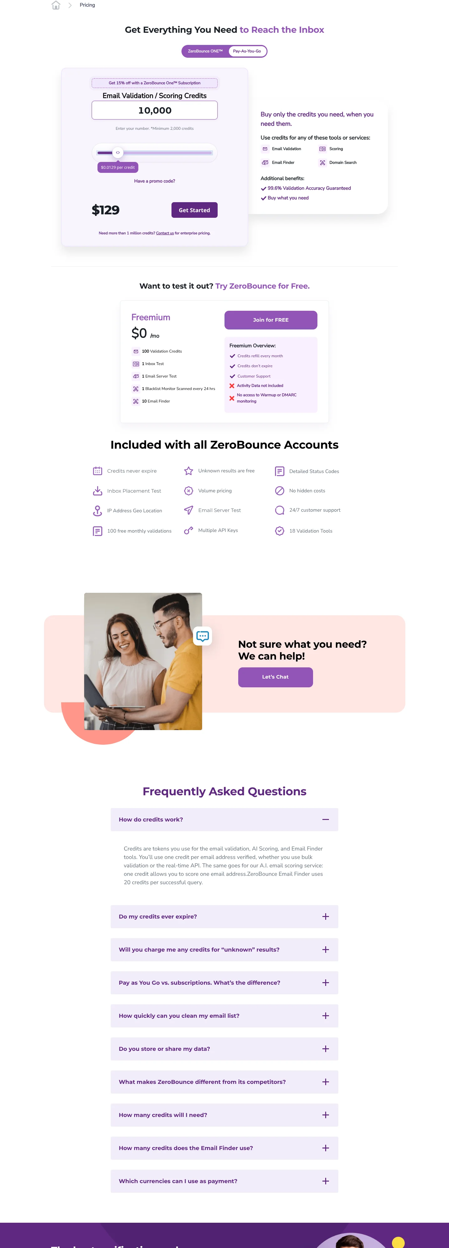 Captura de tela: Preços de validação de e-mail | ZeroBounce