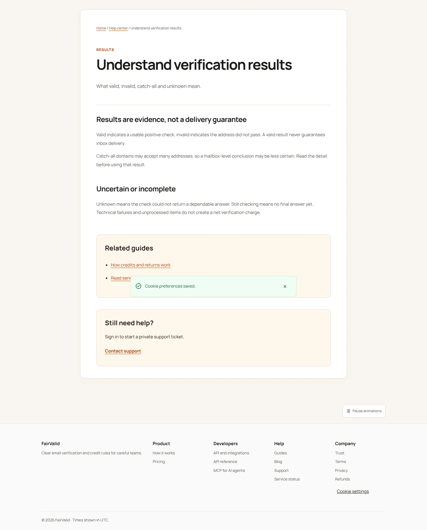 Screenshot: Understand verification results | FairValid Help