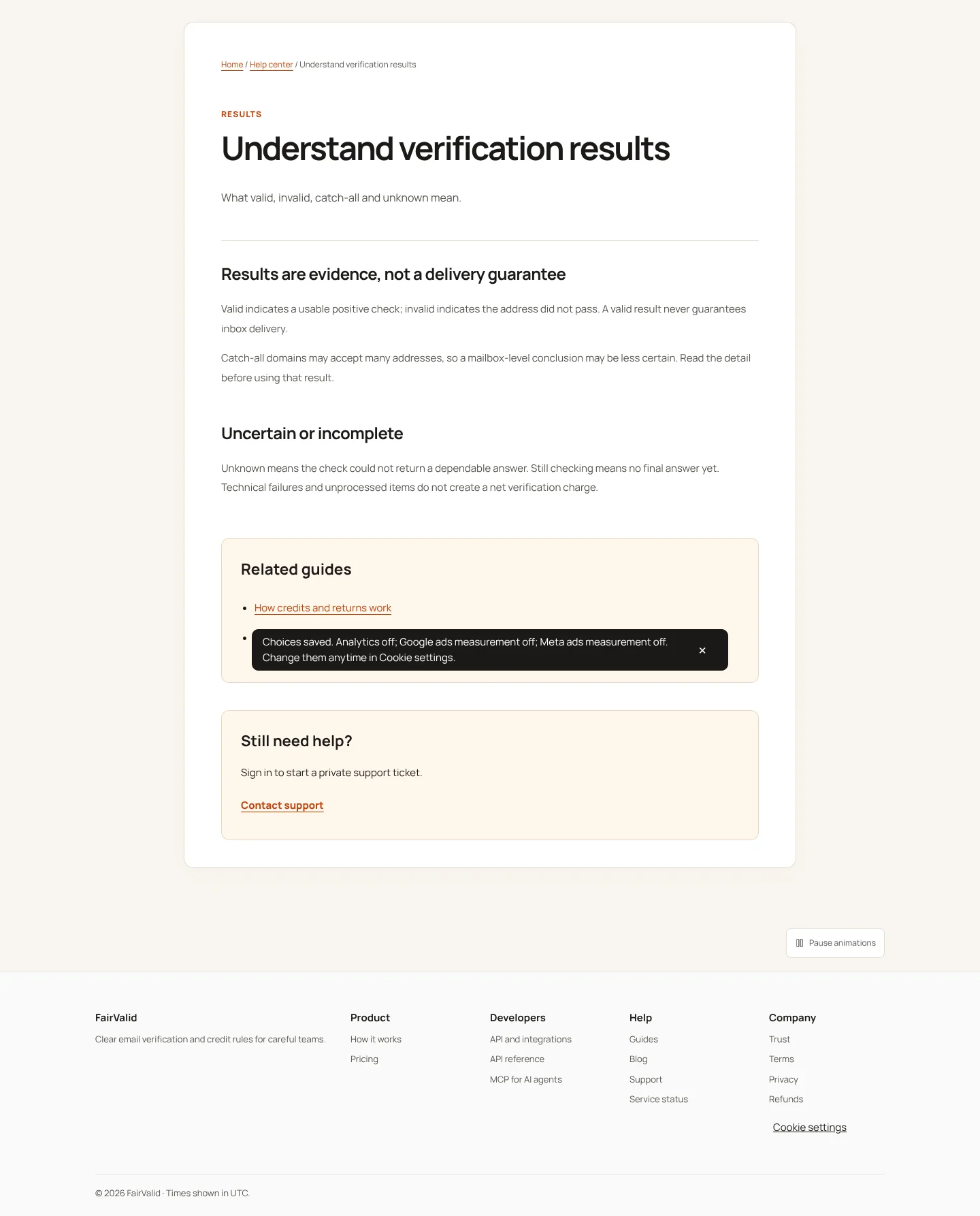 Screenshot: Understand verification results | FairValid Help